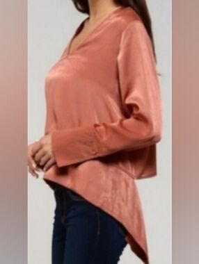 Strut & Bolt Asymmetrical High Low Blouse Top w Oversized Cuffs